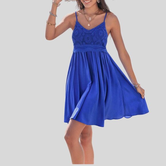 Boho Contrast Lace Dress Blue - Picture 5 of 6